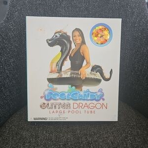 NIB Pool Candy Gold Holographic Glitter Black Dragon Large Pool Tube Float 40"